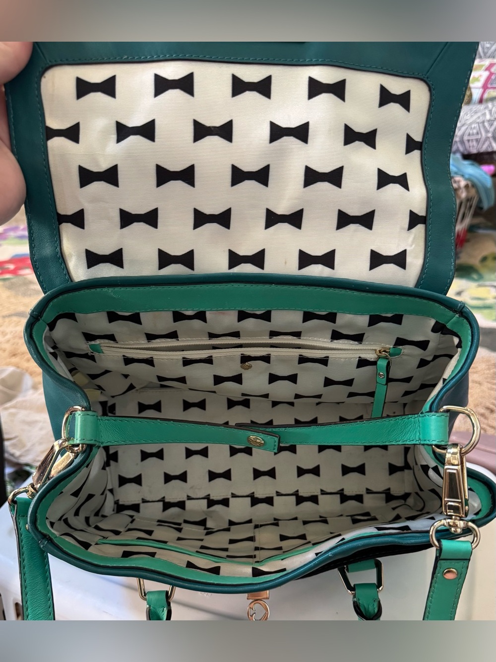Kate Spade Catherine Street Joanie Emerald Green Colorblock Leather Satchel - Picture 3 of 3